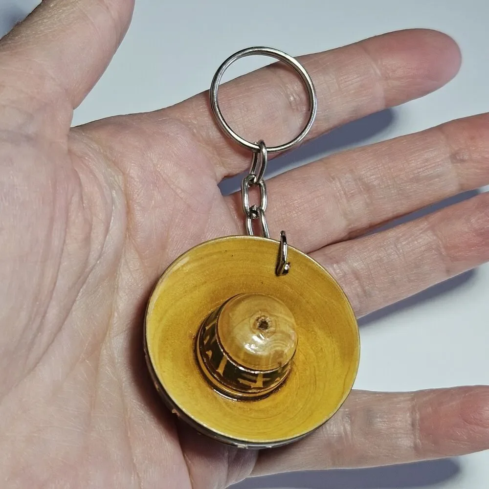 Vintage Wooden Hand Carved Mexican Sombrero Keychain